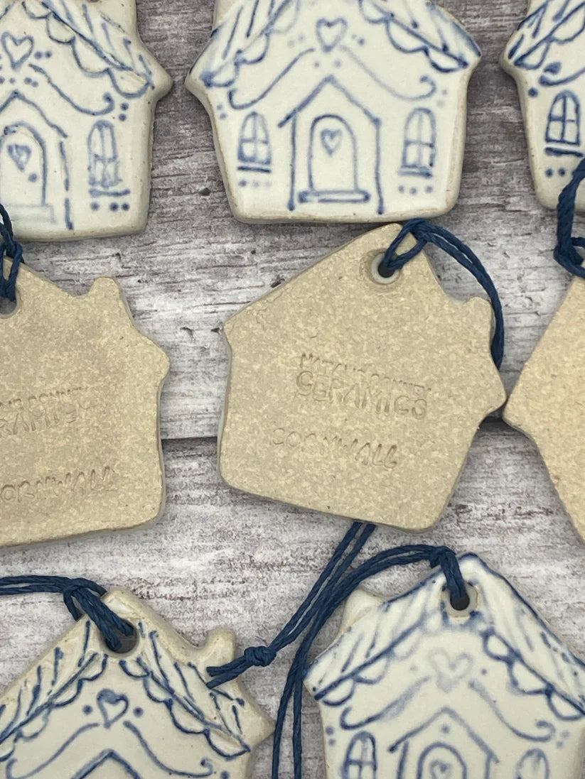 Ceramic Gingerbread House Decoration - Handmade in Cornwall