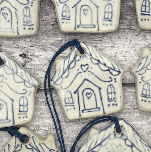 Ceramic Gingerbread House Decoration - Handmade in Cornwall