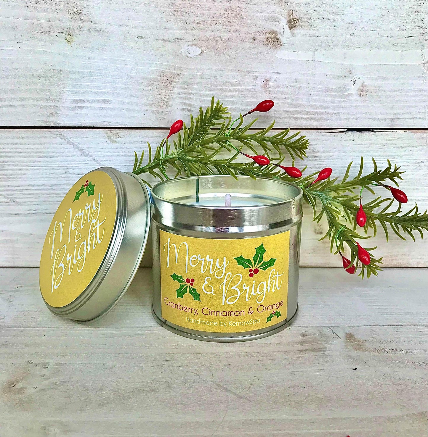 Merry & Bright (Cranberry, Cinnamon & Orange) Soy Wax Candle - Handmade In Cornwall