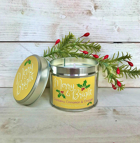 Merry & Bright (Cranberry, Cinnamon & Orange) Soy Wax Candle - Handmade In Cornwall